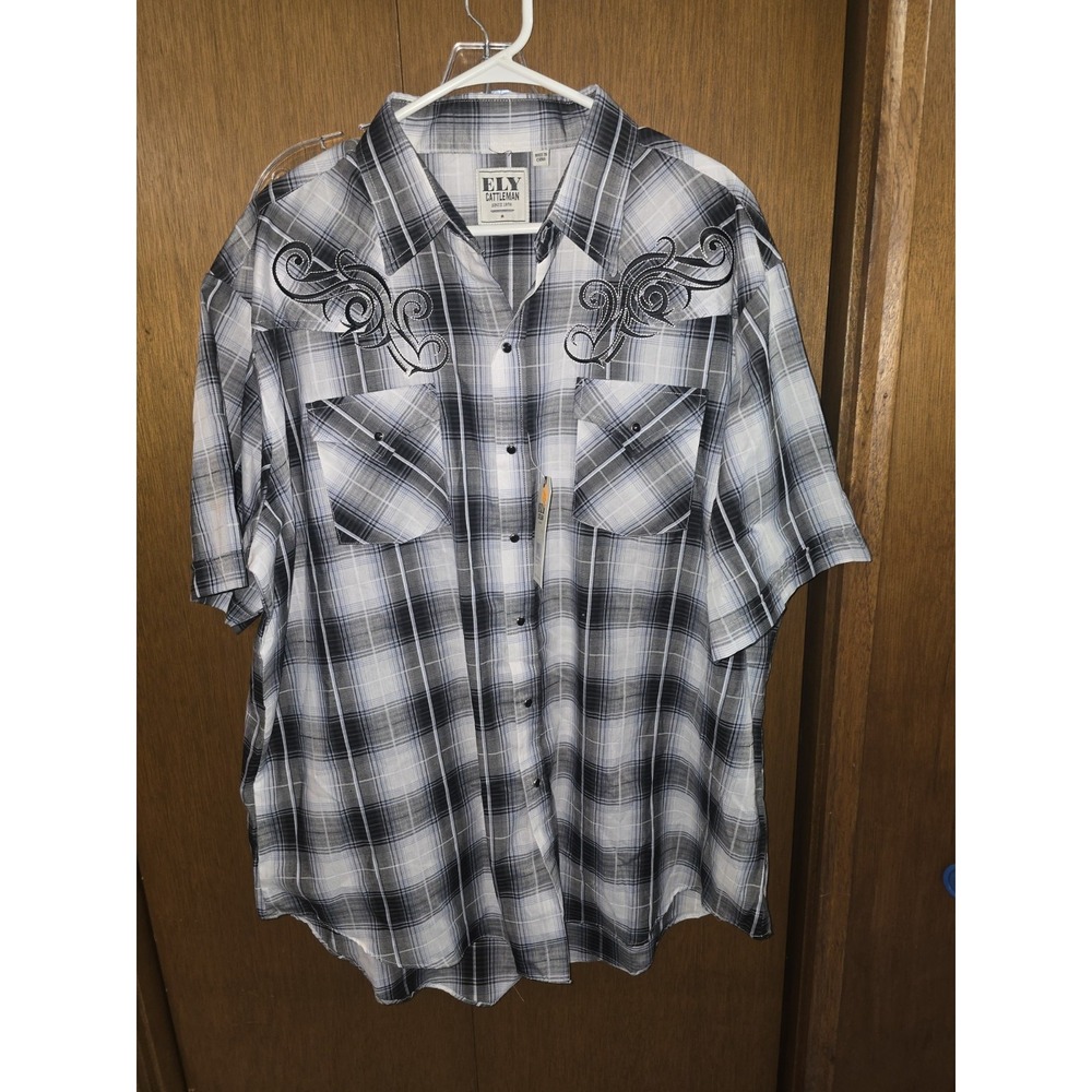 ELY CATTLEMAN‎ Men's Pearl Snap Western Cowboy Shirt Blue Red Brown Plaid 2XL